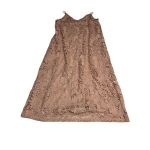 H&M Women's Lace Spaghetti Straps Lined Pale Pink/Tan Midi Shift Dress Size S